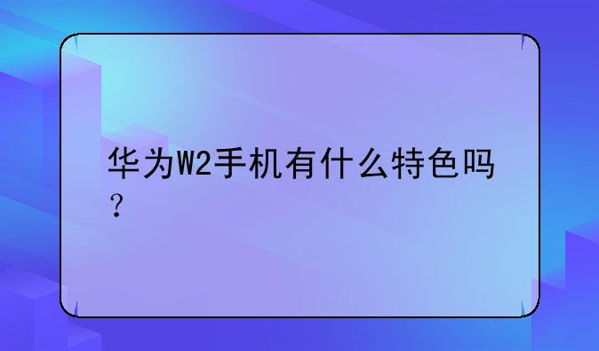 华为W2手机有什么特色吗？