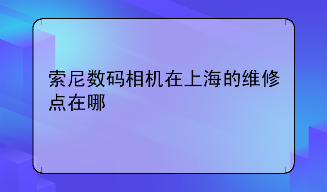 索尼数码相机在上海的维修点在哪
