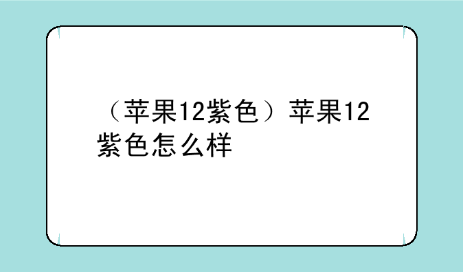 （苹果12紫色）苹果12紫色怎么样