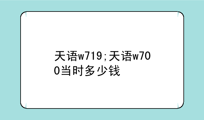 天语w719;天语w700当时多少钱